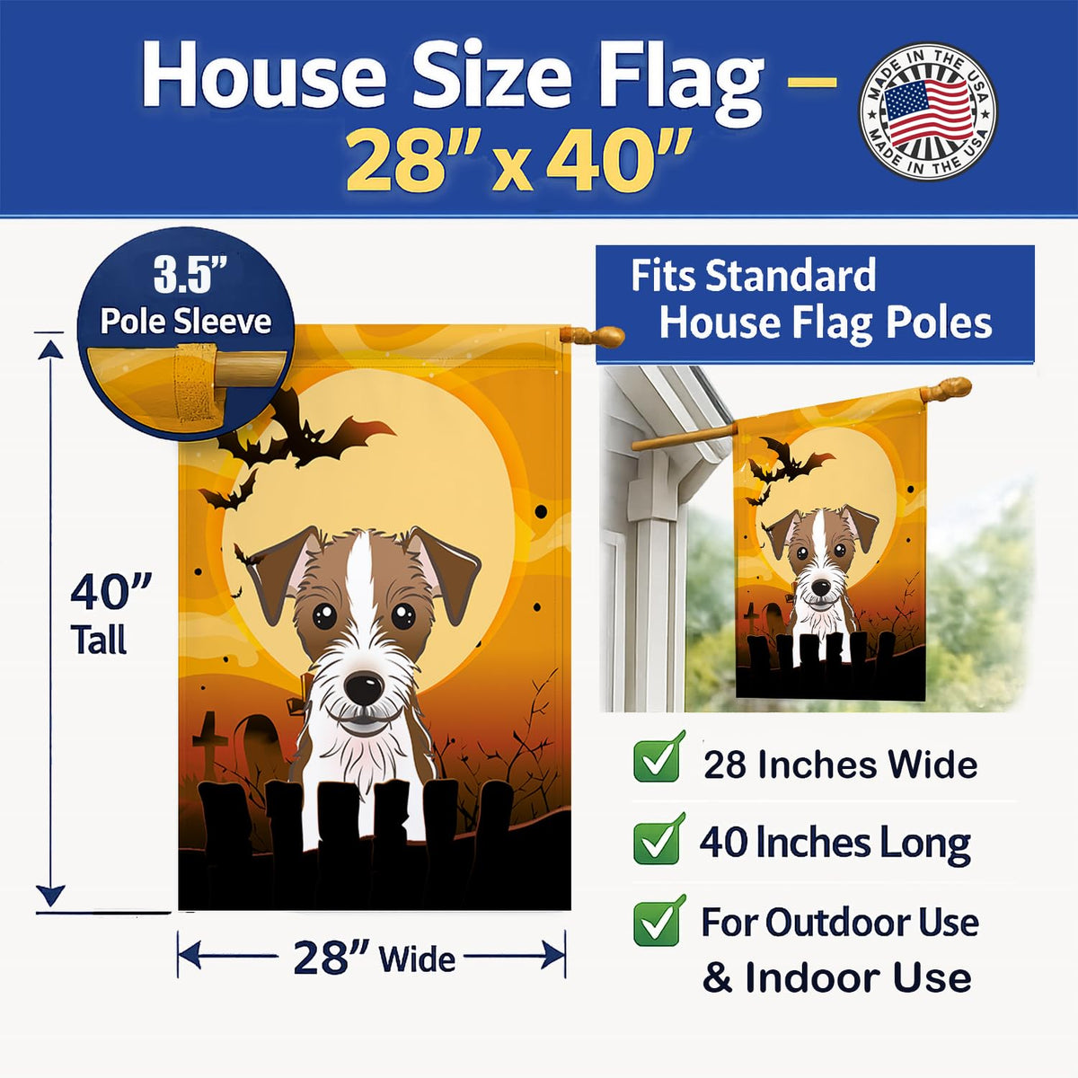 Caroline's Treasures BB1760CHF Halloween Jack Russell Terrier Canvas House Size Flag, Multicolor, Large