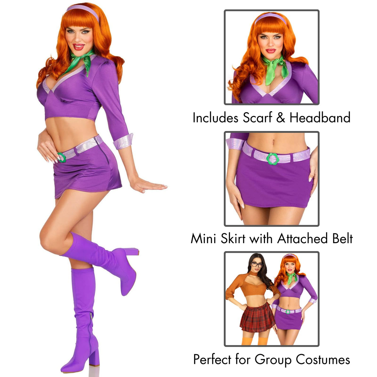 Leg Avenue Women’s 4 PC Meddling Cutie Halloween Costume with Purple Headband, Purple, Small
