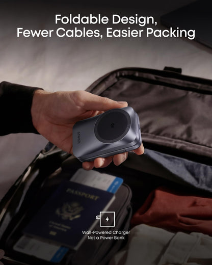 Anker Prime 3-in-1 Charging Station, AirCool Wireless Charger, 25W Qi2.2-Certified Palm-Sized Foldable MagSafe Charger Compatible with iPhone 17, Apple Watch, AirPods (Non-Battery, with Adapter) 🍁 All In One Marketplace Canada