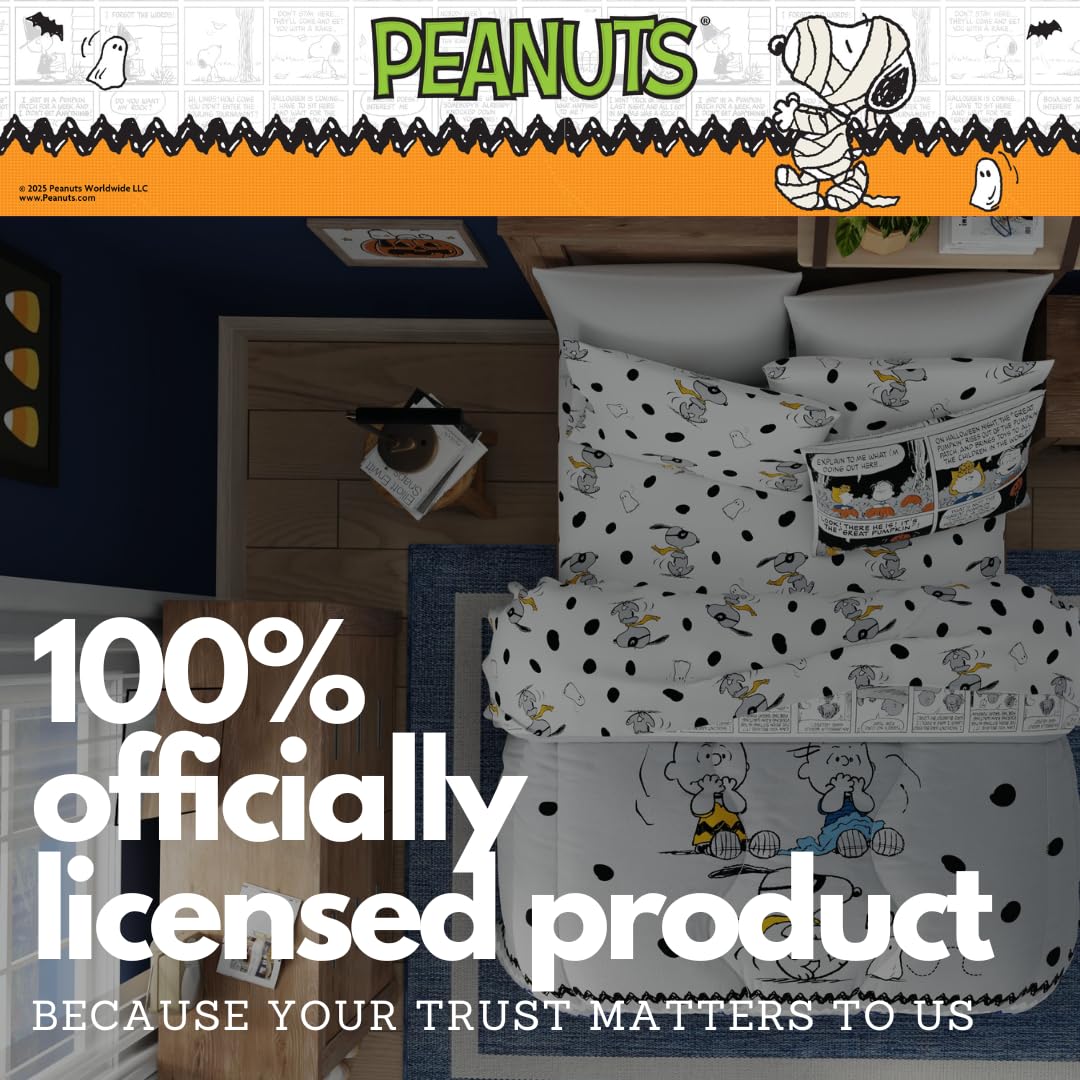 Peanuts Halloween Full Bed Set – Super Soft & Cozy 5 Piece Reversible Comforter and Sheet Set Featuring Snoopy & Charlie Brown, (Official Peanuts Product) by Franco