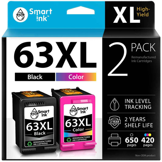 Smart Ink Remanufactured Ink Cartridges Replacement for HP 63 XL 63XL (Black & Color 2 Combo Pack) for Envy 4520 4522 4516 OfficeJet 3833 3830 4650 3836 5255 5200 DeskJet 3630 3632 3836 3634 Printer 🍁 All In One Marketplace Canada