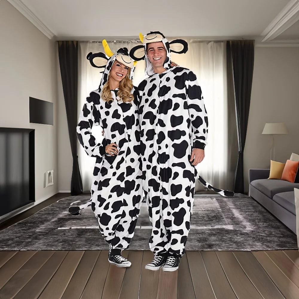 AMSCAN Zipster Cow One Piece Pajama Halloween Costume for Adults, Small/Medium, with Attached Hood and Tail
