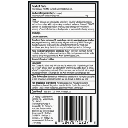 Thrive Nicotine Replacement Lozenges, 1mg Regular Strength, Peppermint, 108 Count 🍁 All In One Marketplace Canada