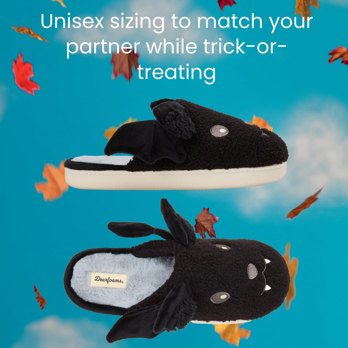 Dearfoams Unisex-Adult Spooky Fuzzy Halloween Pumpkin Jack O Lantern Slipper, Black Bat, 13-14 Women/11-12 Men