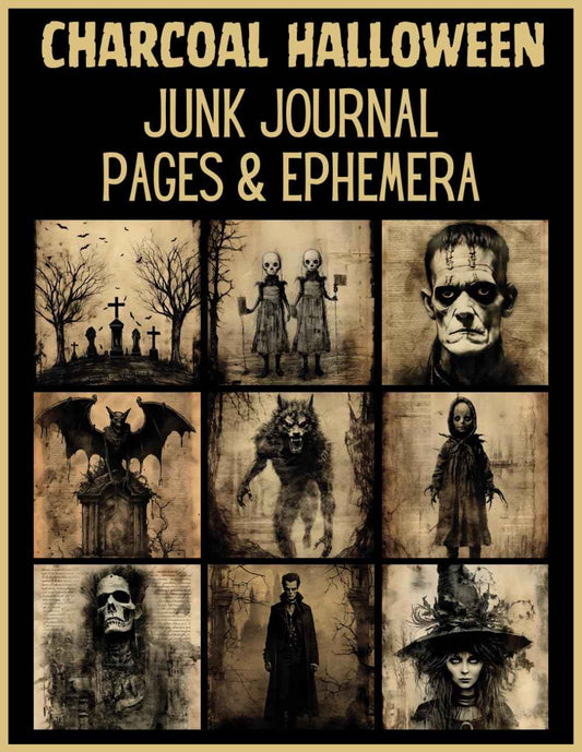 CHARCOAL HALLOWEEN Junk Journal Pages&Ephemera: A Collection of Spooky Designs for Scrapbooking, Cut&Collage, Mixed Media and Paper Crafts
