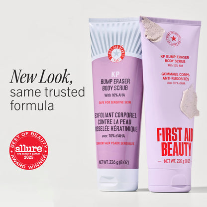 First Aid Beauty KP Bump Eraser Body Scrub, 10% AHA Keratosis Pilaris Exfoliator - Glycolic & Lactic Acid with Pumice, Treatment for Strawberry Legs, Razor Bumps & Rough Bumpy Skin, Safe for Sensitive Skin, 10 oz, Unscented 🍁 All In One Marketplace Canada