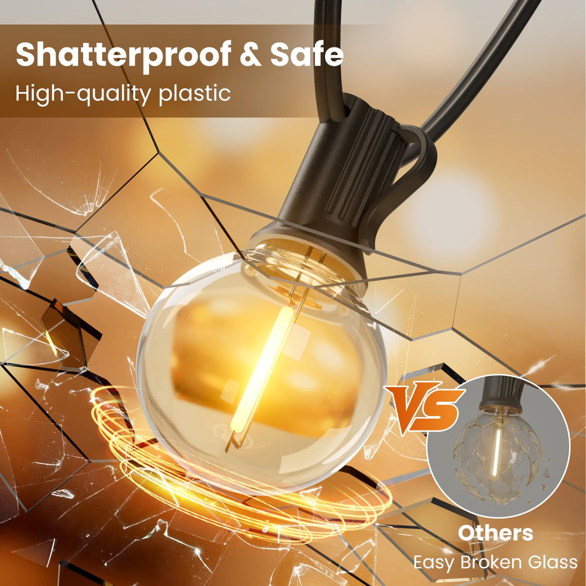 RTTY Outdoor String Lights Patio Light for Outside Waterproof G40 Shatterproof LED Bulbs, Dimmable Hanging Connectable Globe Lighting for Bistro, Backyard, Cafe, Porch, 2700K, 25 FT 13pcs 🍁 All In One Marketplace Canada