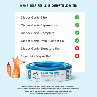 Mama Bear Diaper Pail Refills for Diaper Genie Pails, 270 Count (Pack of 8) 🍁 All In One Marketplace Canada