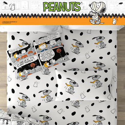 Franco Peanuts Snoopy Halloween Bedding Set, 4 Piece Super Soft Reversible Comforter and Sheet Set, Twin, (100% Officially Licensed Product) Collectibles