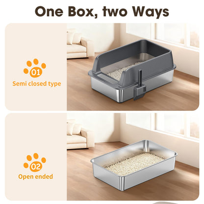 XL Stainless Steel Cat Litter Box with High Sides Lid, Large Litter Box for Big&Multiple Cats, Metal Kitty Litter Boxes with Anti-Leakage Enclosure,Non-Stick,Scoop Included 🍁 All In One Marketplace Canada