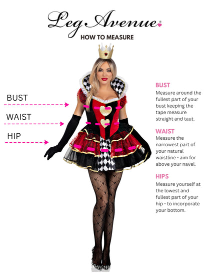 Leg Avenue Womens 2 Pc Queen of Hearts Halloween Costume for Women, Multicolor, Medium