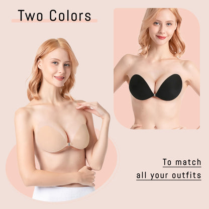 GKHWON Adhesive Bra Strapless Backless Invisible Push Up Sticky Bra with Silicone Nipple Covers Reusable Beige+Black A 🍁 All In One Marketplace Canada