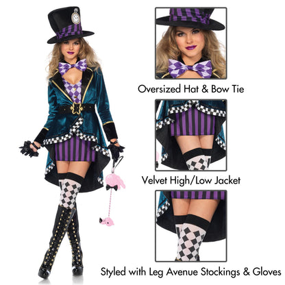 Leg Avenue Women's Delightful Mad Hatter Halloween Costume, Multi, X-Large