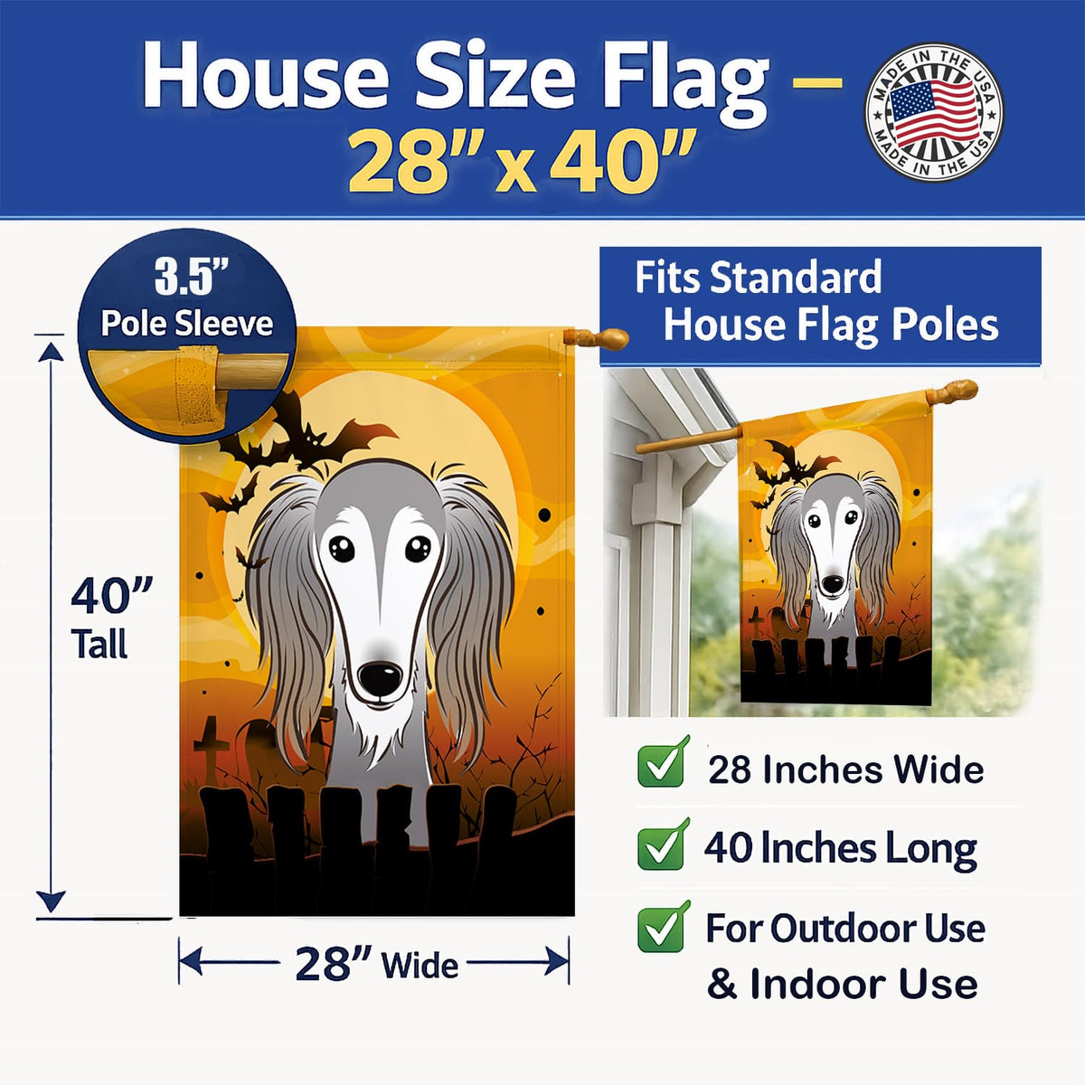 Caroline's Treasures BB1787CHF Halloween Saluki Canvas House Size Flag, Multicolor, Large