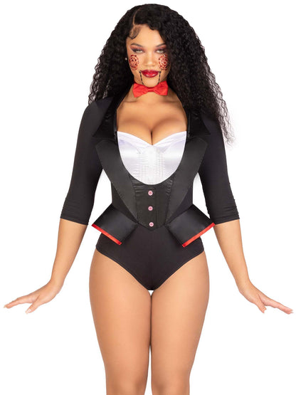 Leg Avenue Women’s 2 PC Pretty Puppet Halloween Costume with Bow Tie, BLK/White, XS