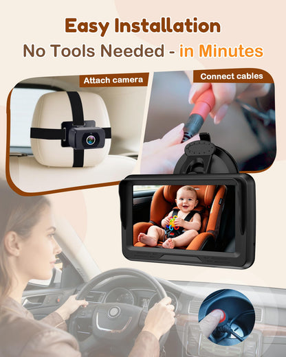 Rohent Baby Car Camera HD 1080P - Rear-Facing Infant Monitor with Night Vision Car Camera for Baby 150° Wide-Angle Lens Anti-Glare Screen Easy Install 360° Adjustable Display 🍁 All In One Marketplace Canada
