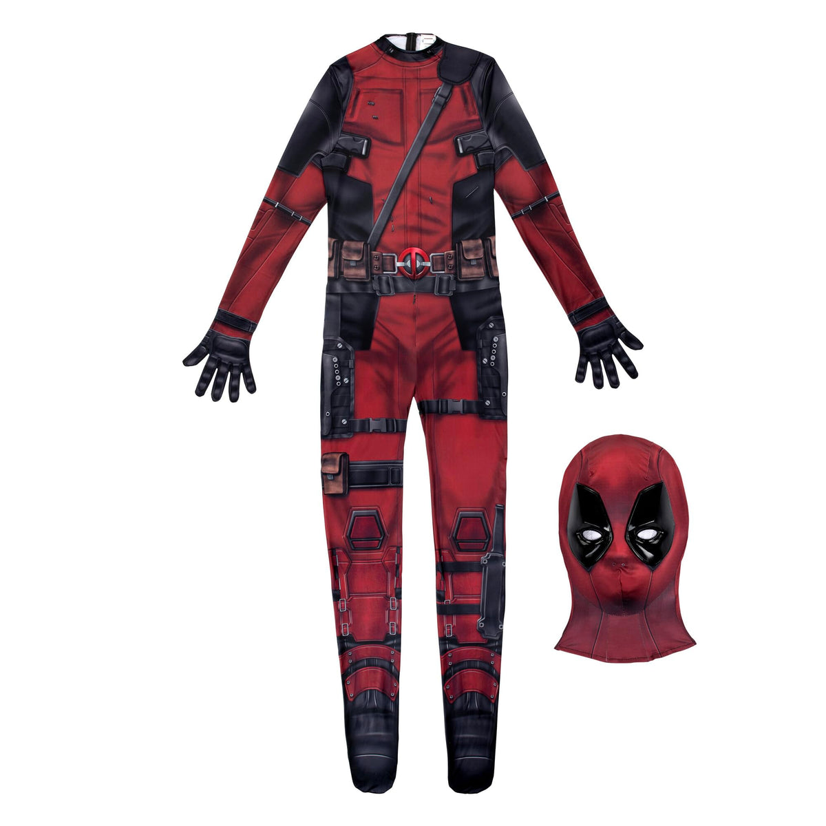 MARVEL Deadpool Official Adult Deluxe Zentai Halloween Costume - Stretch Spandex with Wrist Slits (S)