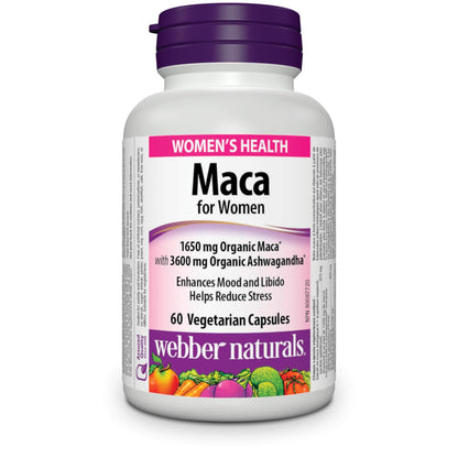 Webber Naturals Maca for Women, 60 Capsules, Contains Organic Maca & KSM-66 Ashwagandha, Women's Health Support, Vegetarian 🍁 All In One Marketplace Canada