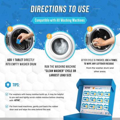 Washing Machine Cleaner for Pet Owners - ACTIVE Enzymatic Deep Clean Descaler for Cat & Dog Hair, Urine, Odor, Residue, 24 Septic-Safe Tablets for Top Load, Front Loader, HE Washer Tub - 1 Year Supply 🍁 All In One Marketplace Canada