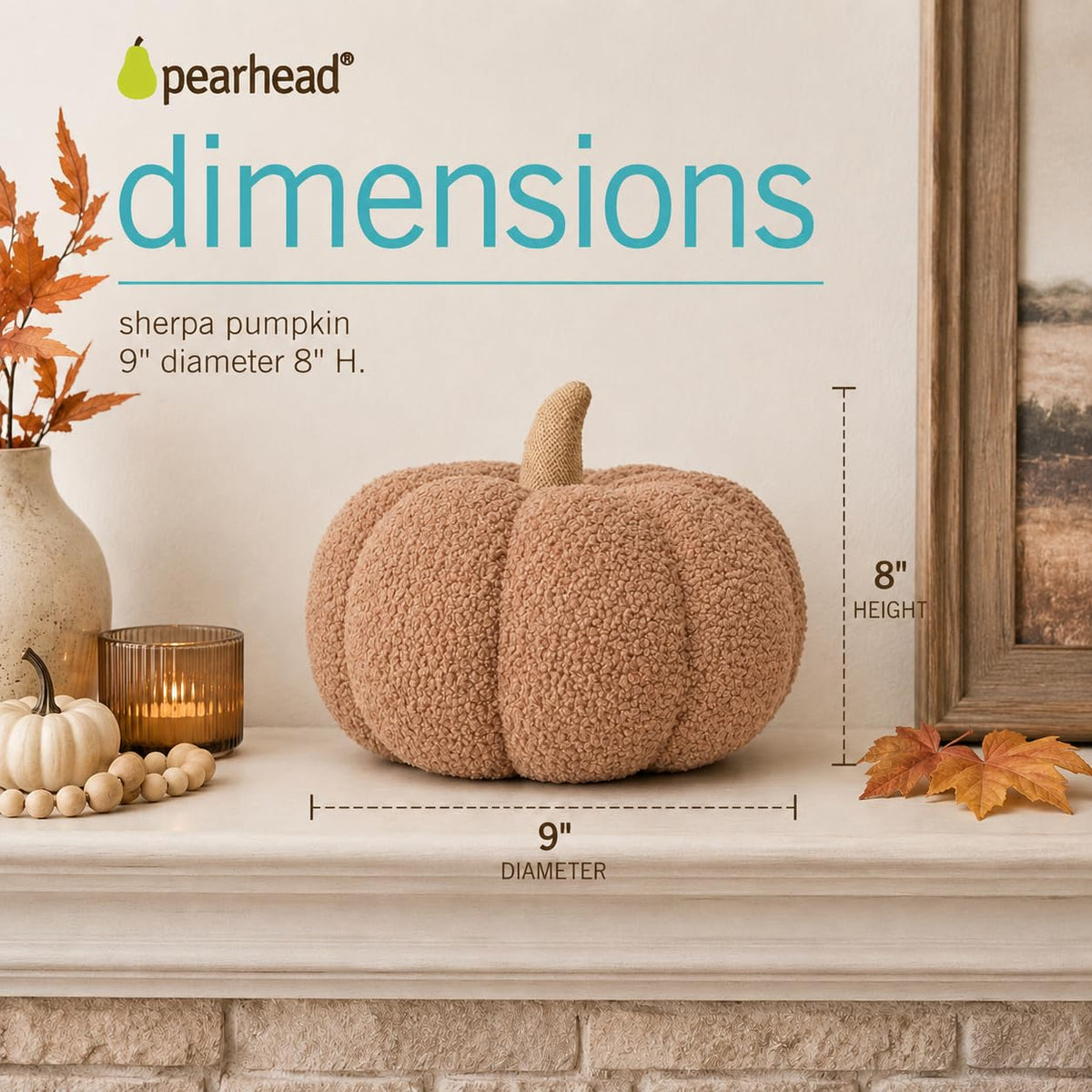 Pearhead Beige Sherpa Pumpkin, Plush Stuffed Halloween Home Decorations, Modern Fall Home Decor, Beige