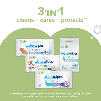WaterWipes Sensitive+ Baby & Toddler Wipes, 3-In-1 Cleans, Cares, Protects, 99.9% Water, Textured Clean, Unscented & Hypoallergenic, 240 Count (4 Packs) 🍁 All In One Marketplace Canada