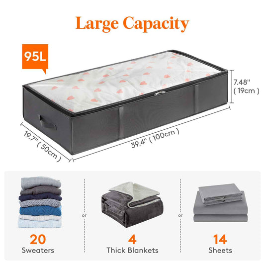 Lifewit 4 Pack 95L Under Bed Storage Bins, Foldable Closet Organizers and Storage Containers,Underbed Storage Bags with Reinforced Handle for Blanket,Clothing,Comforter, Sheets,Wrapping Paper, Grey 🍁 All In One Marketplace Canada