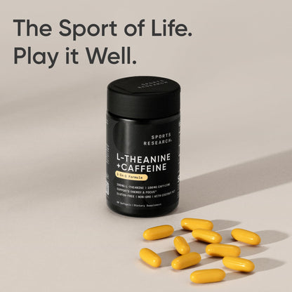 Sports Research® 2-in-1 L-Theanine Supplement with Caffeine & MCT Oil from Organic Coconuts - Focused Energy, Alertness & Relaxation Without Drowsiness - 200mg L Theanine, 100mg Caffeine - 60 Softgels 🍁 All In One Marketplace Canada