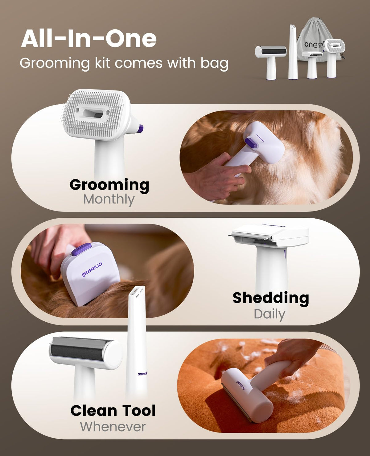 oneisall Dog Grooming Vacuum Kit: 15000Pa Shedding Brush with Grooming Tools, 3 Suction Low Noise, for Pet Thick and Undercoat, 1.5L Dust Cup, Dog Hair Vacuum, Home Cleaning, LM5 🍁 All In One Marketplace Canada