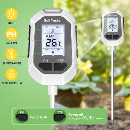 4-in-1 Soil Moisture Meter Digital Plant Temperature/Soil Moisture/PH Meter/Sunlight Intensity Backlight LCD Display Soil Test Meter for Gardening, Farming and Outdoor Plants 🍁 All In One Marketplace Canada