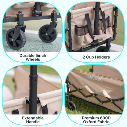 Golabs Collapsible Wagon Cart Max 350lb Load & Expandable Storage 100L, Double Bearing Design for Flexible Steering, Foldable Heavy Duty Garden Cart with 2 Cup Holders for Groceries, Garden & Camping 🍁 All In One Marketplace Canada