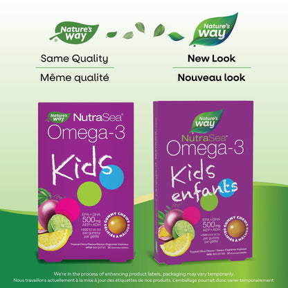 Nature's Way NutraSea Omega 3 Kids Gummy Chews Supplement with Fish Oil – Tropical Citrus Flavour – Brain, Bone & Immune Support for Kids Ages 3+ – 500mg EPA & DHA + 500IU Vitamin D3, 30 Gummies 🍁 All In One Marketplace Canada