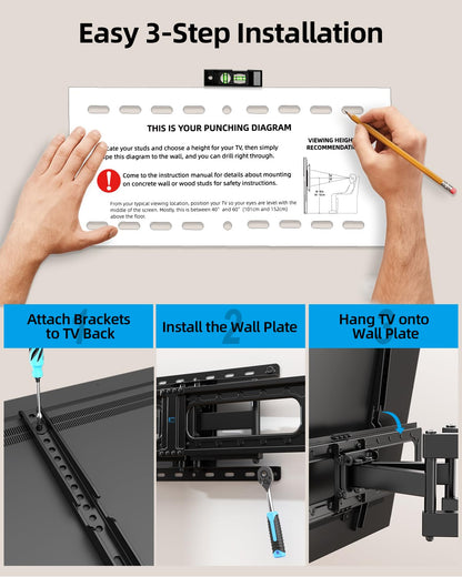 HOME VISION Full Motion TV Wall Mount for Most 32-85 inch TVs up to132 lbs, TV Mount Swivel and Tilt with Dual Articulating Arms, Wall Mount TV Bracket Max VESA 600x400mm, Fits 8" 12" 16" Wood Studs 🍁 All In One Marketplace Canada