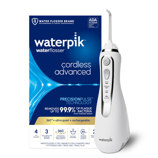 Waterpik Cordless Advanced 2.0 Water Flosser for Teeth, Gums, Braces, Dental Care with Travel Bag & 4 Tips, CDA Validated, Waterproof Rechargeable Handheld, White (1 Count) Gift for Men Women Mom Dad 🍁 All In One Marketplace Canada