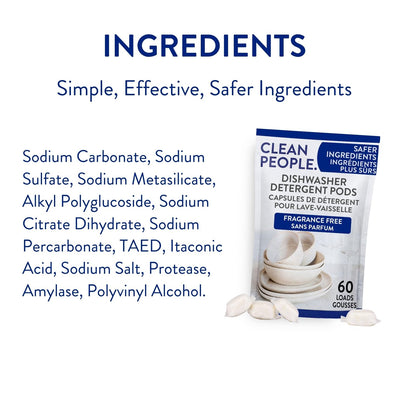 Clean People All Natural Dishwasher Pods - Cuts Grease & Rinses Sparkling Clean - Residue-Free - Phosphate Free Dishwashing Pods - Fragrance Free, 120 Pack 🍁 All In One Marketplace Canada