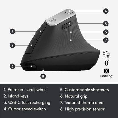 Logitech MX Vertical Wireless Mouse – Ergonomic Design Reduces Muscle Strain, Move Content Between 3 Windows and Apple Computers, Rechargeable, Graphite 🍁 All In One Marketplace Canada