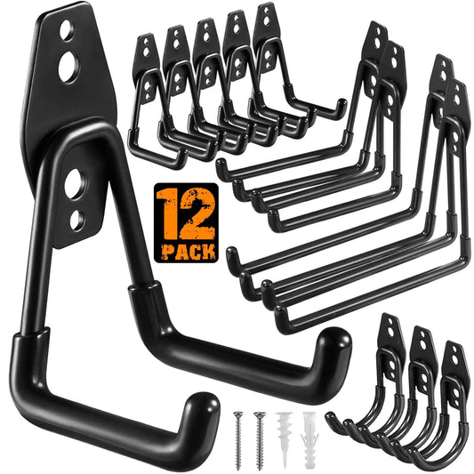 Garage Hooks Heavy Duty Utility Steel with Anti-Slip Coating Wall Mount Storage Organizer for Hanging Power and Garden Tools, Ladders, Hose, Bikes, Ropes, Bulk Items, and More (12 Pack Orange) 🍁 All In One Marketplace Canada