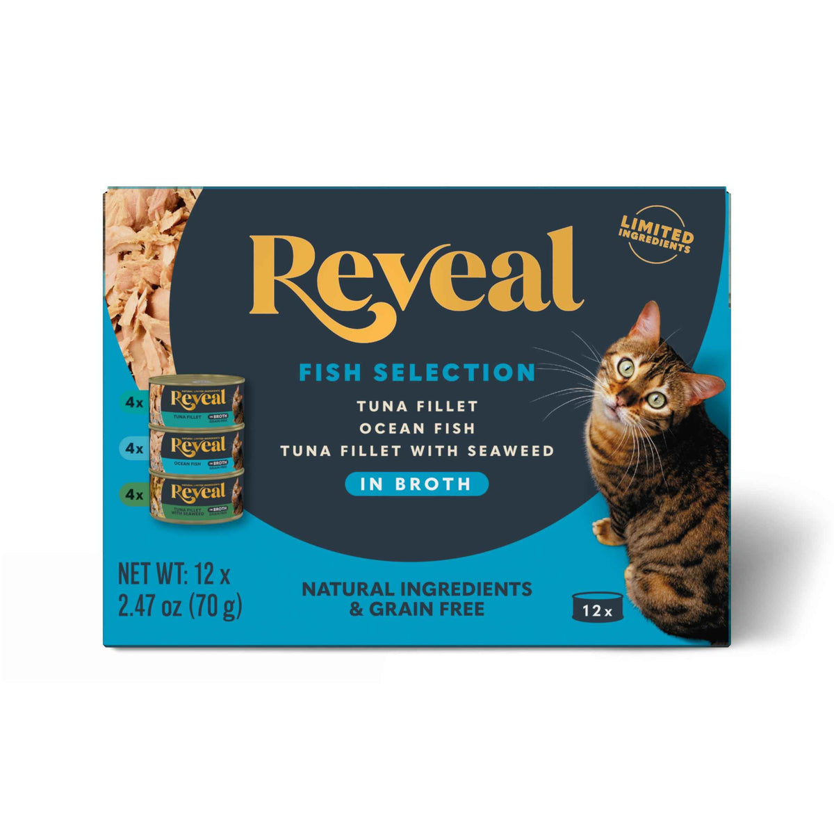 Reveal Natural Wet Cat Food in Broth, Limited Ingredient Grain Free Canned Cat Food, Protein with No Artificial Additives, Fish Variety in Broth (12 x 2.47 oz Cans) 🍁 All In One Marketplace Canada
