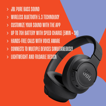 JBL Tune 720BT - Wireless Over-Ear Headphones with JBL Pure Bass Sound, Bluetooth 5.3, Up to 76H Battery Life and Speed Charge, Lightweight, Comfortable and Foldable Design (White) 🍁 All In One Marketplace Canada