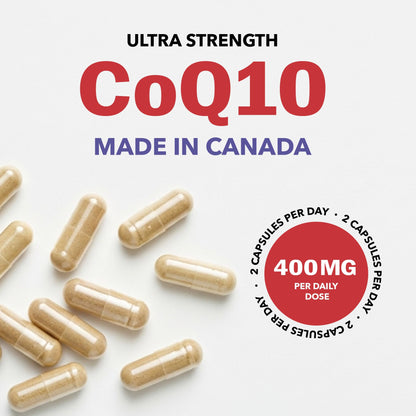 CoQ10 Supplement | Ultra Strength 400MG Per Daily Dose | Migraine, Headache & Heart Health Support | Coenzyme Q10 to Reduce Migraine Frequency & Support Cardiovascular Health | Made in Canada & Non-GMO | 30 Day Supply | 60 Ct