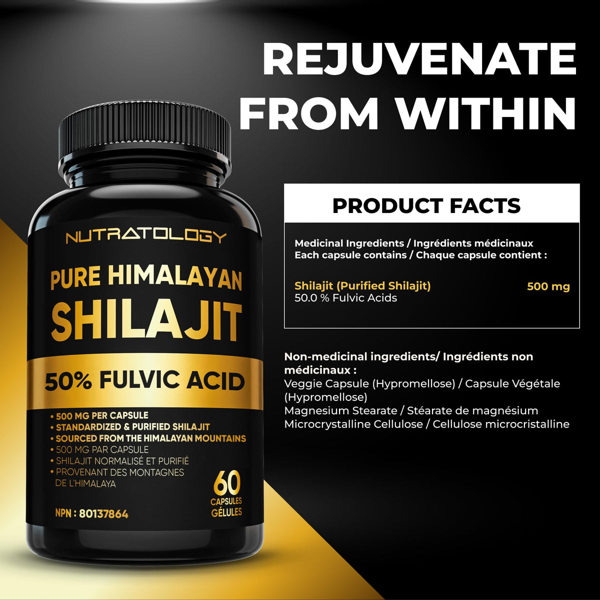 Nutratology® Pure Shilajit Capsules | 50% Fulvic Acid | High Potency & Purity - Sourced from the Himalayan Mountains - Shilajit for Men & Women - 60 Count 🍁 All In One Marketplace Canada