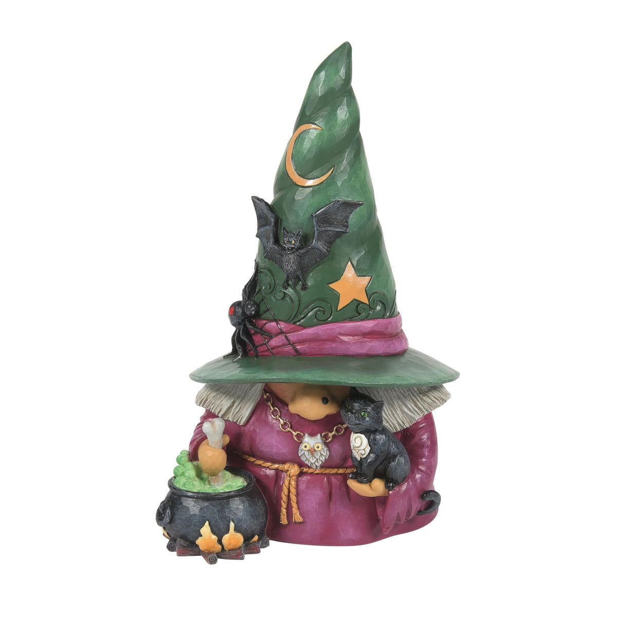 Enesco Jim Shore Heartwood Creek Halloween Witch Gnome with Cauldron Figurine, 7.68 Inch, Multicolor
