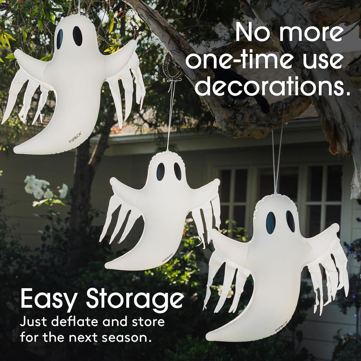 FUNBOY Hanging Ghost Halloween Decorations, Outdoor Décor, 3 Pack