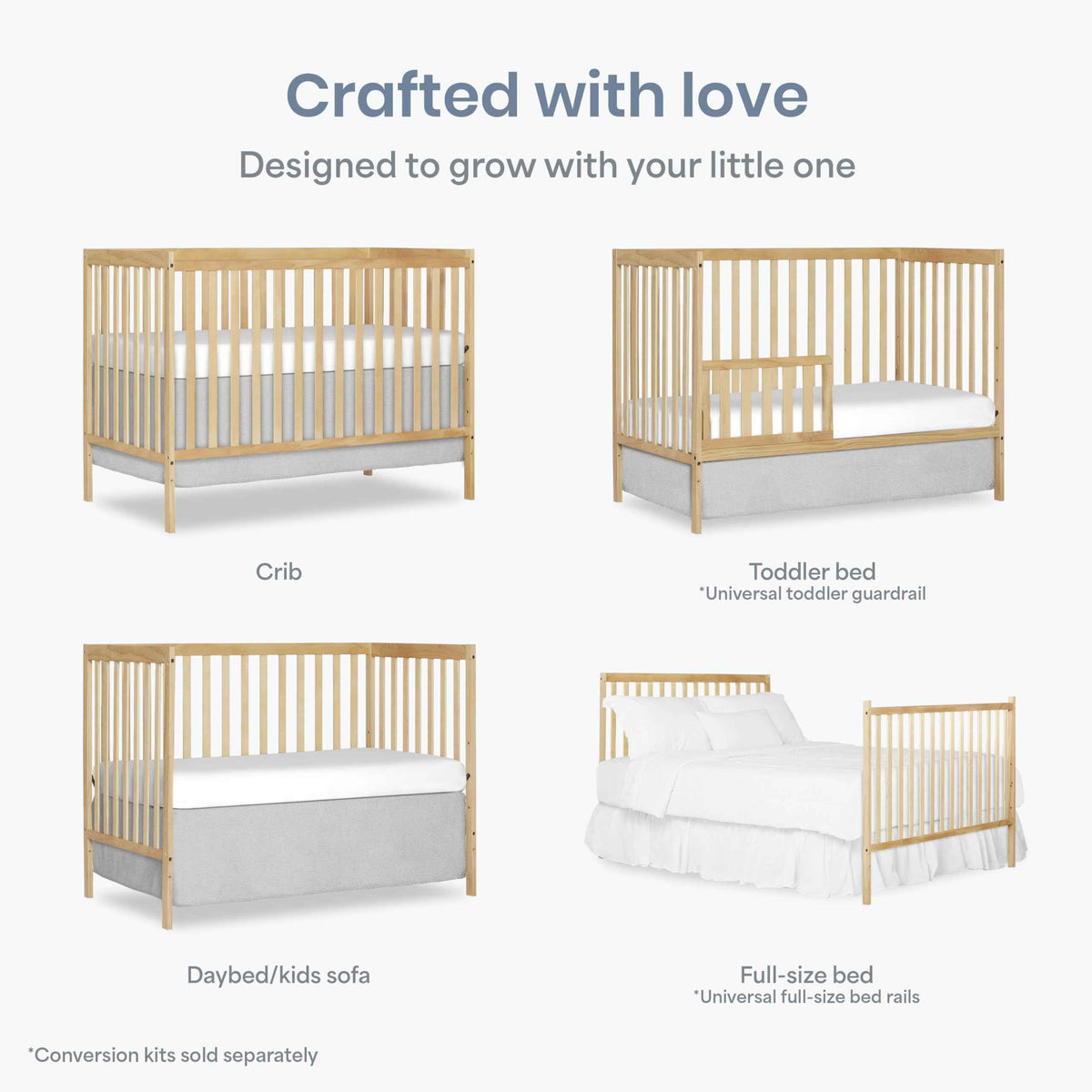 Dream On Me Synergy 5-in-1 Convertible Crib in Natural, Greenguard Gold Certified, BSA Certified, 3 Mattress Height Settings, Classic Nursery Furniture 🍁 All In One Marketplace Canada