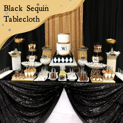 SoarDream Black Sequin Tablecloth 90x132 Inch Sequence Halloween Party Tablecloth Sequin Fabric Wedding Birthday Graduation Cake Table Decorations