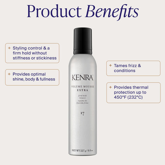 Kenra Volume Mousse Extra 17 | Volumizing Mousse with Firm Hold | Heat Protectant up to 428°F | Frizz Control & Fullness for All Hair Types | 227 mL 🍁 All In One Marketplace Canada