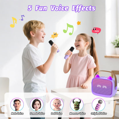 Mini Karaoke Machine Toys Gifts, Kids Portable Bluetooth Speaker with 2 Wireless Microphone and LED, Christmas Birthday Gift Idea for Girls Boys 3-12 + Year Old, Noisemaker Toys for Party (Purple) 🍁 All In One Marketplace Canada
