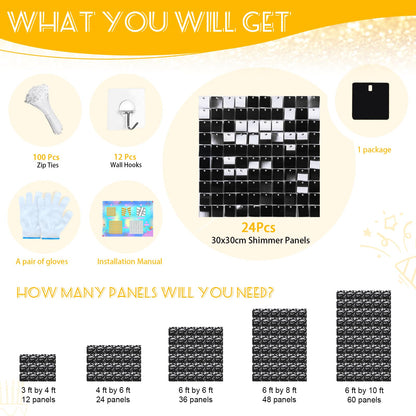 Black Shimmer Wall Backdrop 6FTx4FT Party Photo Backdrop Sequin Wall Backdrop for Anniversary Halloween Engagement Birthday Decorations