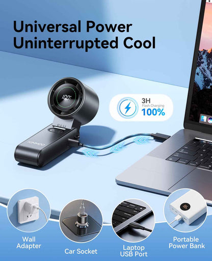 KIMMOO 3-in-1 Portable Handheld Turbo Fan -100 Speeds, 10800 RPM, 12Hrs Cooling, 120° Rotation, USB Rechargeable Mini Hand Held Personal Fan for Travel Makeup Outdoor Indoor (Black) 🍁 All In One Marketplace Canada