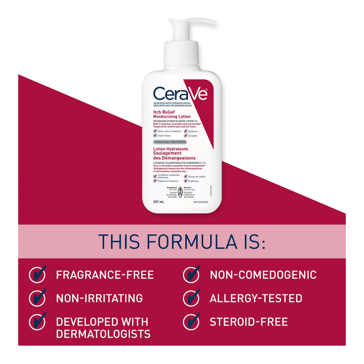 CeraVe Itchy Skin Relief Moisturizing Lotion. For Dry & Eczema-prone skin. Anti-itch cream for minor skin irritations, sunburn relief, insect bug bites & scrapes, 1% Pramoxine. Fragrance Free, 237ML 🍁 All In One Marketplace Canada