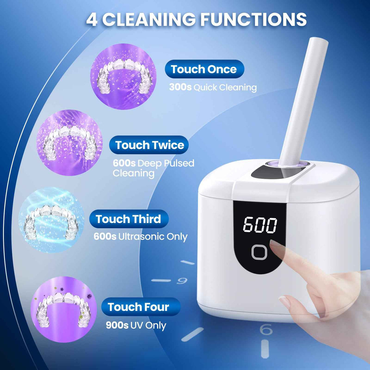 Ultrasonic Retainer Cleaner Machine, Upgraded 45kHz Ultrasonic Cleaner for Mouth Guard Braces, Night Guards, Toothbrush Heads & Jewlery with 200ML, 4 Modes and Digital Timer Dental Cleaning Pod (White) 🍁 All In One Marketplace Canada